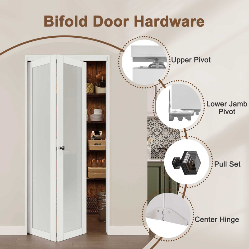 White 24'' x 80'' MDF Bi-Fold Door with Frosted Glass