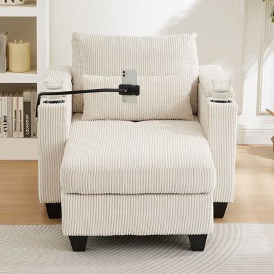 Convertible Sofa Chair Bed With USB Ports, Cup Holders, Phone Holder And Ample Storage For Comfortable Living Spaces