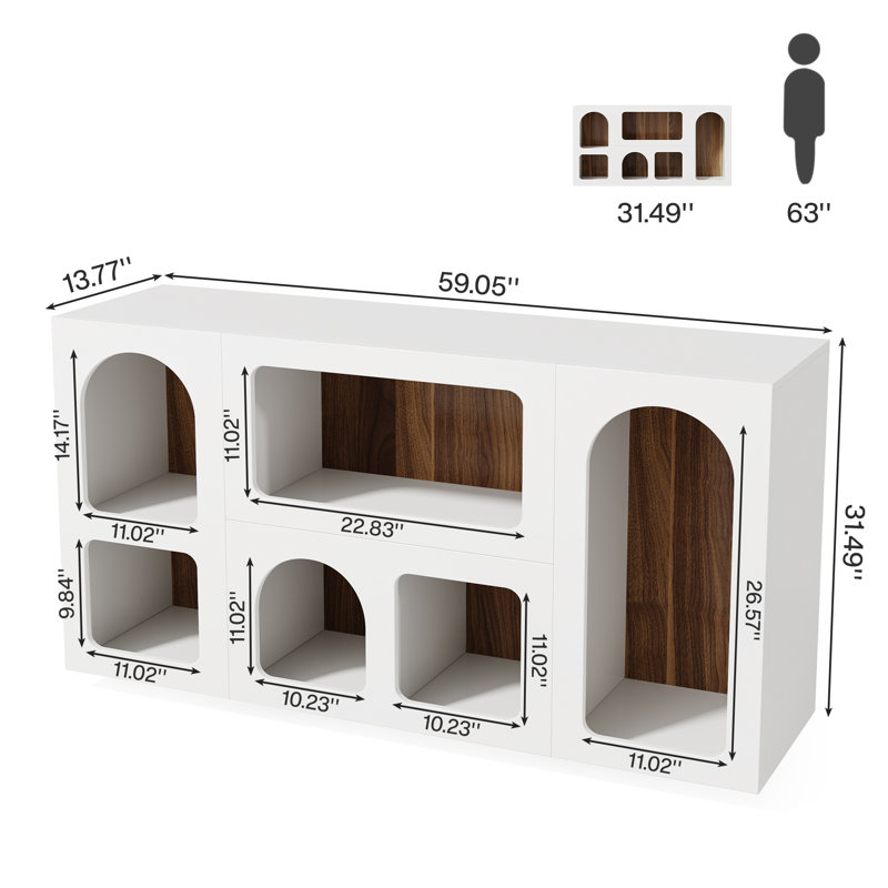 59" White Console Table, Modern Entryway Table with 6 Cube Storage Organizer