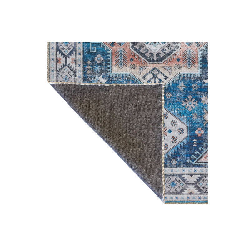 Tapis décoratif bleu lavable traditionnel, Tapis de couloir 3 pi 3 po x 6 pi 7 po inclus