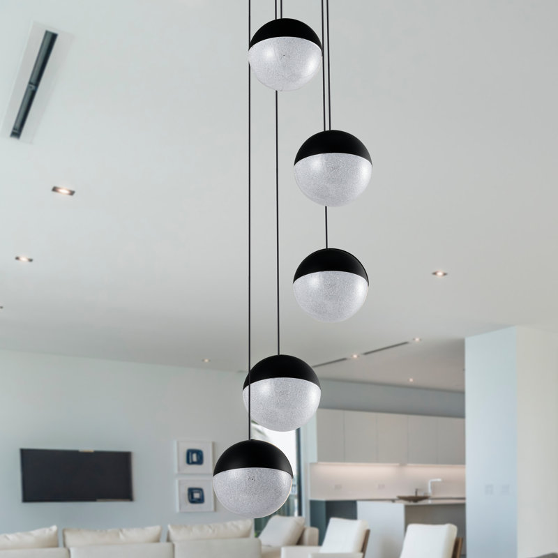 Ravello 5-Light Height Adjustable ETL Certified Integrated LED Chandelier with Globe Shades, Black