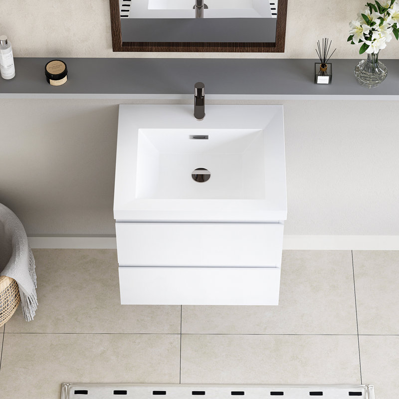 Meuble-lavabo flottant avec lavabo et meuble-lavabo, Blanc