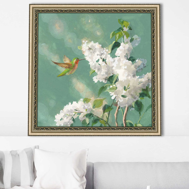 «Hummingbird Spring I (Square)» par Danhui Nai, reproduction, Encadrement champagne, H 31,5 po x l 31,5 po x P 1 po