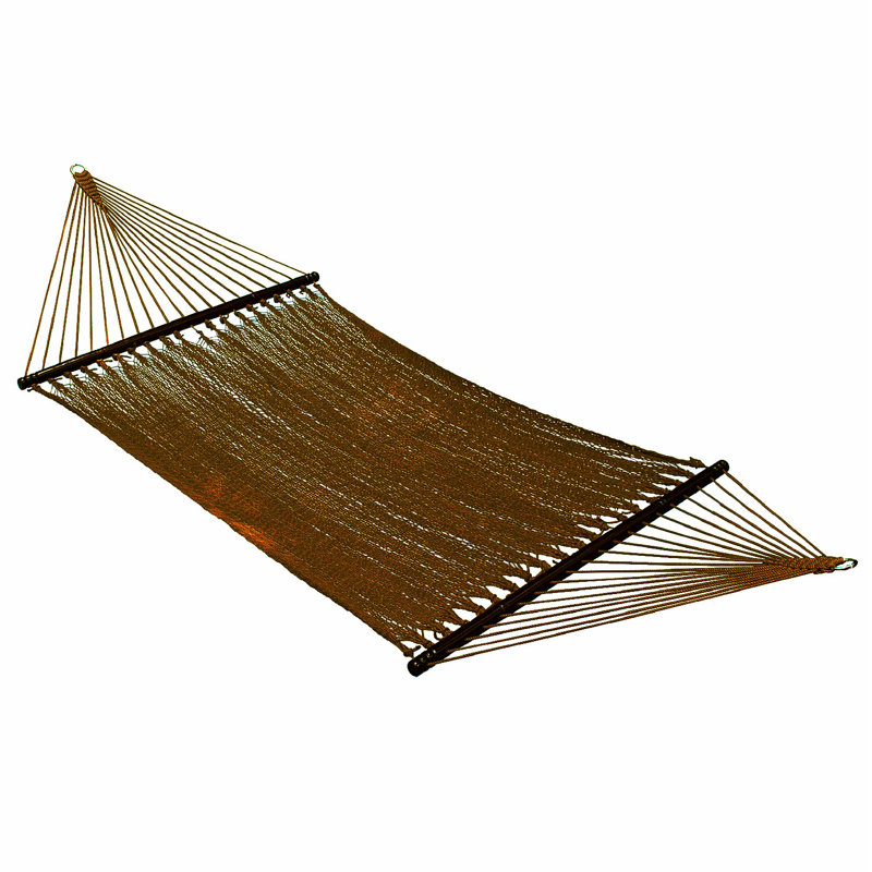 Golden Brown Polyester Rope Outdoor Hammock with Hardwood Spreader Bars