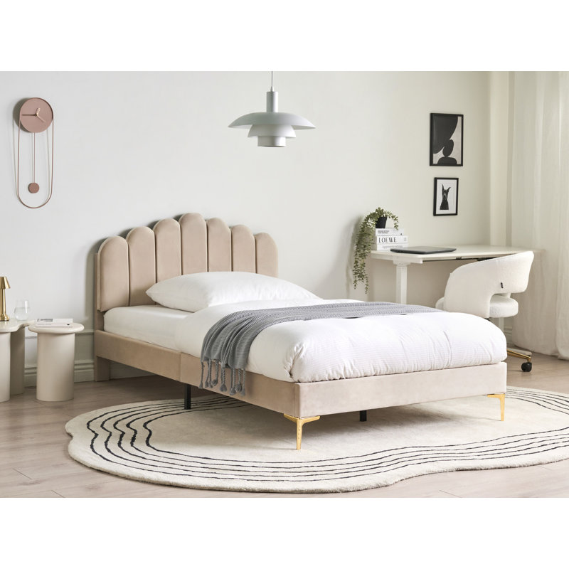SAUVIAN Upholstered Bed, Single (120 x 200cm), Beige