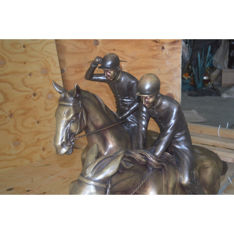 Two Horse Riders Racing Each Other Bronze Statue -  Size: 45"L x 21"W x 42"H