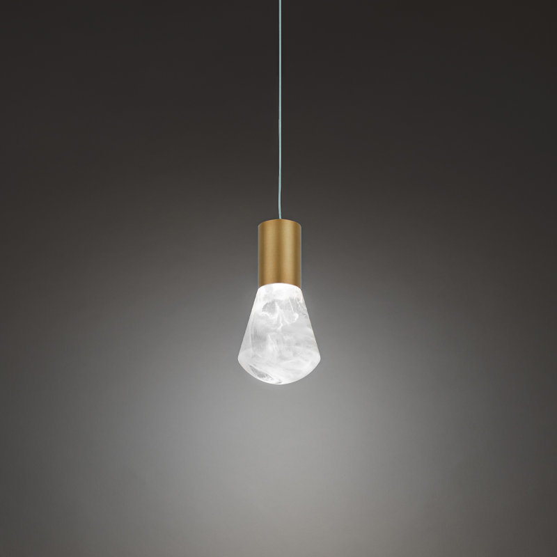 Eden Cloudy Crystal 1-Light LED Mini Pendant in Aged Brass