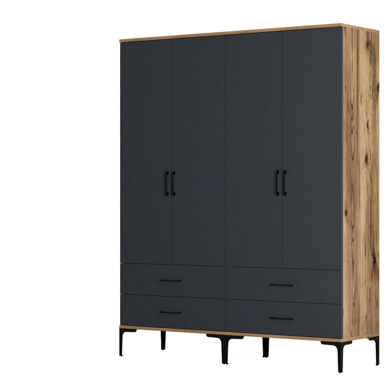 Berend 4 Door Manufactured Wood Wardrobe, Walnut/Anthracite