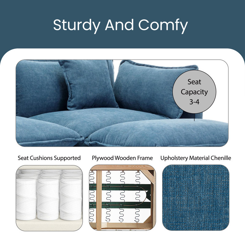 Miar Upholstered L-Shaped Sectional Reversible, Blue Chenille