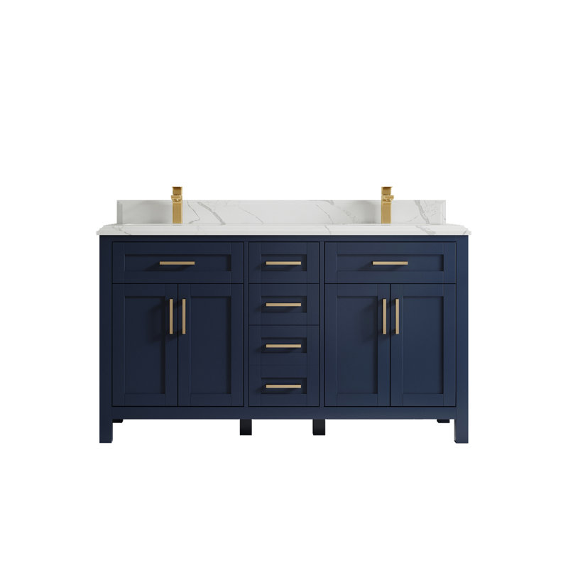Ensemble de meuble-lavabo double 60 po Cambridge, Calacatta Laza