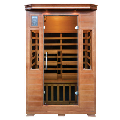 HEATWAVE Majestic 2 Person Hemlock Low EMF Infrared Wood Sauna for Home & Indoor Relaxation – With 6 Carbon Heaters, Chromotherapy Lighting, Tempered Glass Door, Built-In Stereo Sound System