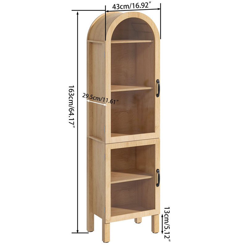 Arched Display Cabinet Bookcase with Glass Doors