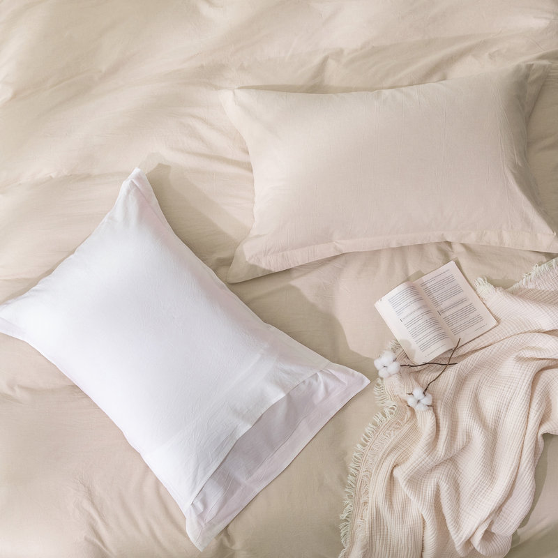 Solayne 100% Washed Cotton Duvet Cover Set with Faux Hemp Texture, Solid Color, Zipper Closure and Corner Ties, Beige