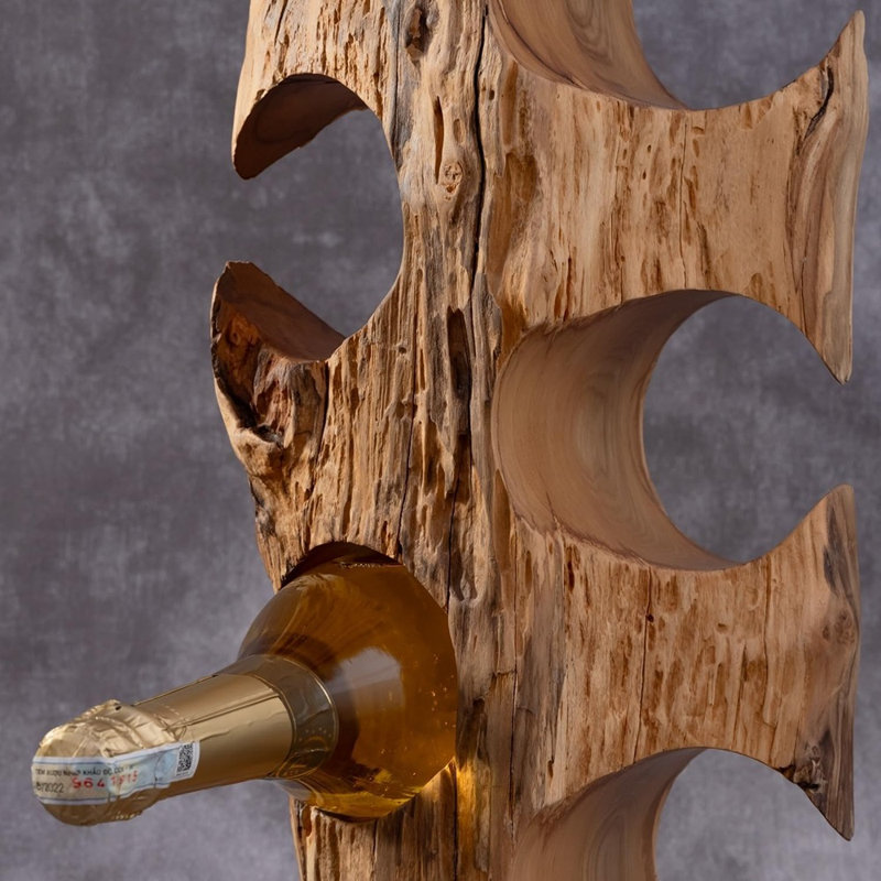 Casier à vin en bois massif naturel, porte-bouteilles rustique autoportant au grain de bois unique