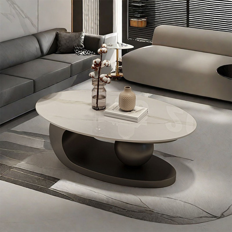 Table ovale moderne et luxueuse, H 15,7 po x L 47,2 po x l 23,6 po, Blanc