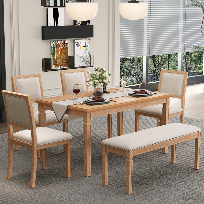 Ensemble de table de cuisine de style campagnard rustique de 59 à 72 pouces avec finition patinée, pieds sculptés rétro et conception extensible pour une salle à manger polyvalente