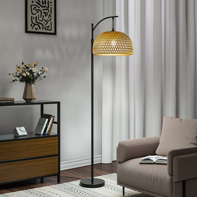 Aaftab 162.5cm Traditional Woven Rattan Black Arched/Arc Floor Lamp