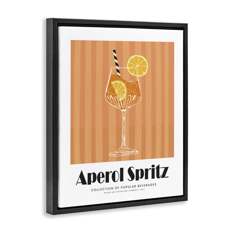 Art mural classique sur toile flottante classique Aperol Spirz, par lettré et doublé, H 21 po x l 17 po, Noir