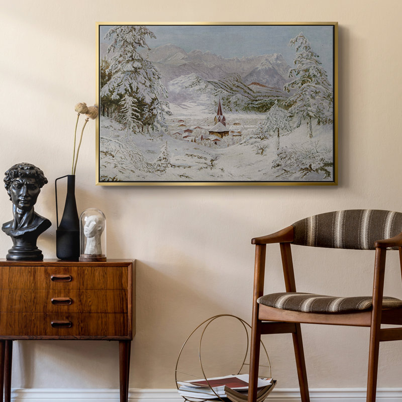 Paysage rétro - Toile tendue avec châssis, Toile avec cadre flottant or, H 17 po x l 25 po x P 2 po