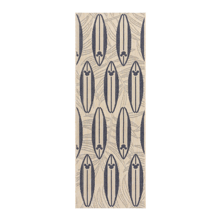 Disney Mickey Mouse Tropical Surf Board Navy Blue/ Beige Flatweave Indoor/ Outdoor Area Rug