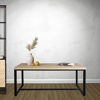 Table basse côtière moderne avec plateau en bois naturel et pieds en métal noir | Idée de cadeau