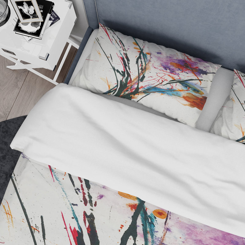 Fleurs abstraites mauves et bleues - Ensemble de housse de couette traditionnel - Microfibre de polyester