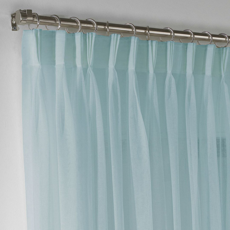 Triple Pinch Pleated Extra Long and Extra Wide Faux Linen Sheer Single Panel, 100" W x 84" L, Aqua
