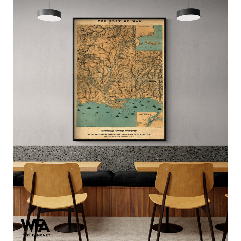 Vue d'oiseaux de la vallée du Mississippi du Caire au golfe du Mexique, affiche rétro du Mississippi, carte du Mexique, décor de ferme