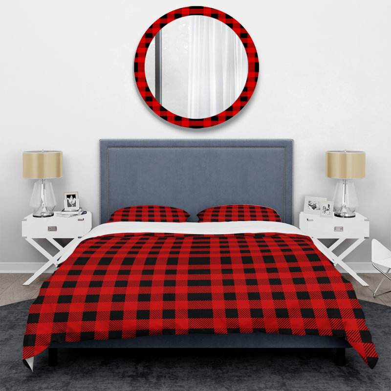 Tartan à carreaux rouge et noir - Ensemble de housse de couette abstrait - Microfibre de polyester