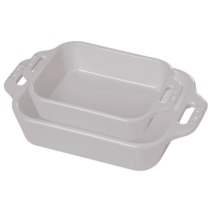 Ensemble de plats de cuisson rectangulaires en céramique 2 pièces, Blanc