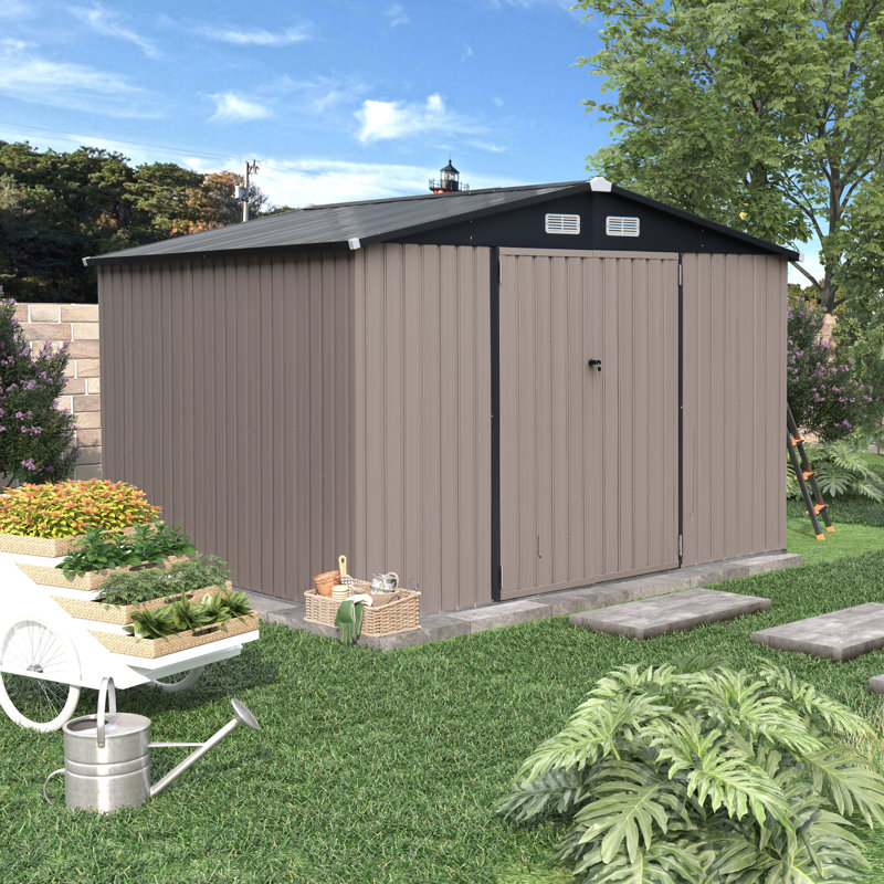 10 ft. W X 8 ft. D Metal Storage Shed, Gray