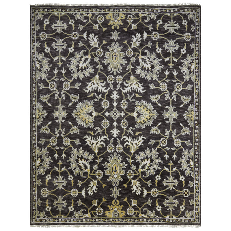 Ember Charcoal Brown Hand-Knotted Wool Oriental Area Rug, Rectangle 10' x 14'