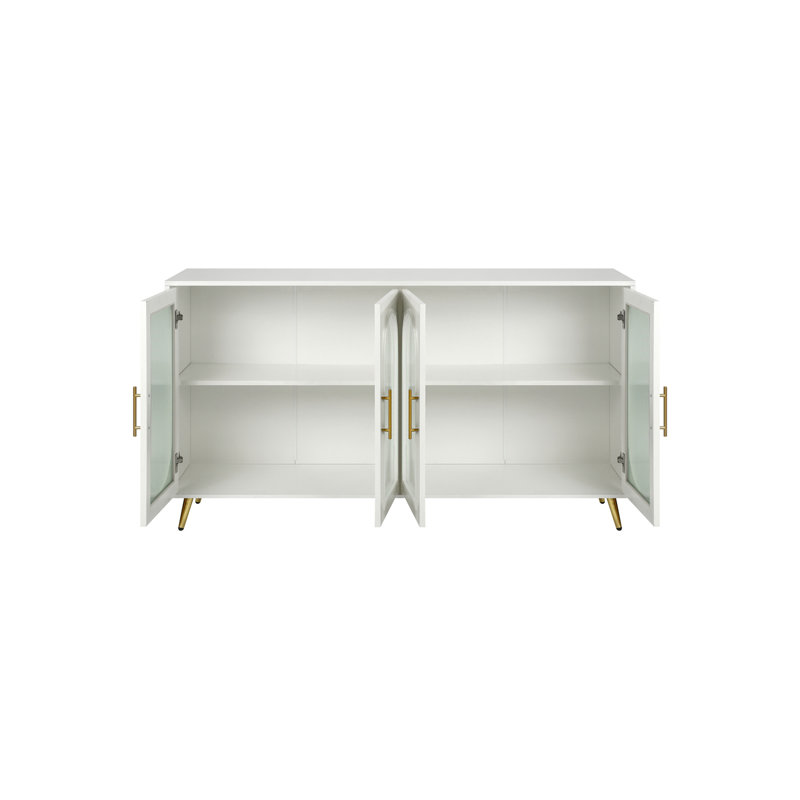Meuble télé en bois avec armoire de rangement et tablettes réglables, Blanc antique