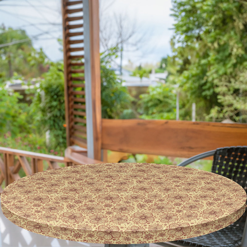 Mercer41 Floral Fitted Round Tablecloth Diameter Ruby Pale Yellow, 47.24" Round