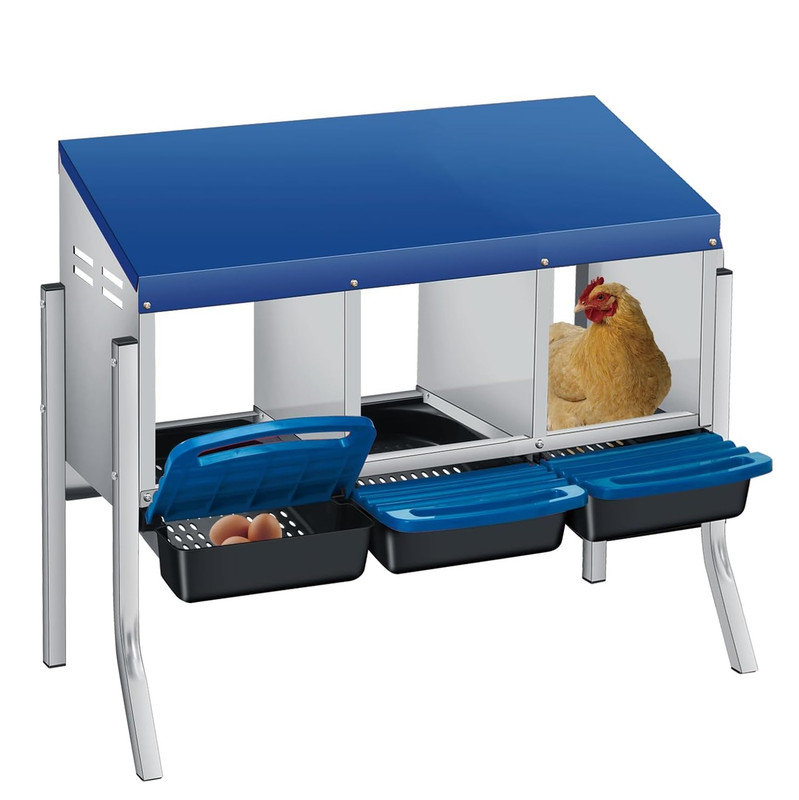 Chicken Nesting Boxes,Weatherproof Galvanized Steel Chicken Egg Laying Box with Handle Perch & Automatic Rollout Egg Collection, Easy Clean & Quick Assemble for Chicken Coop