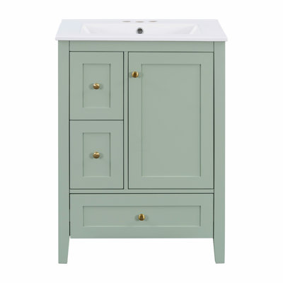 24-Inch Bathroom Vanity With Storage, Adjustable Shelf, Mdf & Rubberwood, Removable Dividers