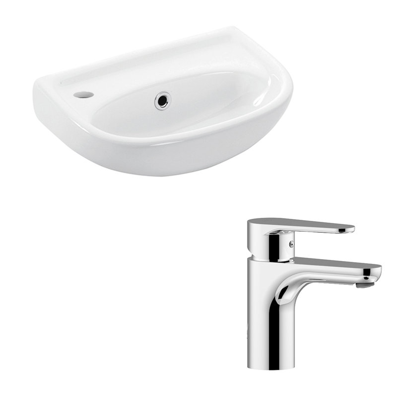 WS Bath Collections Basic Ceramic 9.8'' White Ceramic U-Shaped Bathroom Sink with Faucet and Overflow