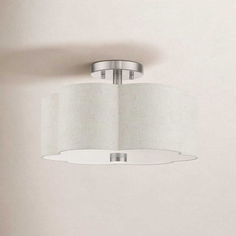 Copper Linen Blend Semi Flush Mount, Brushed Nickel, 8.5" H x 15" W x 15" D