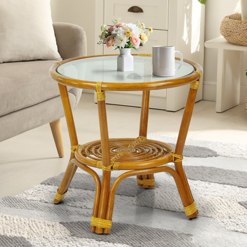 Eukleides Glass Tray Top End Table, Brown