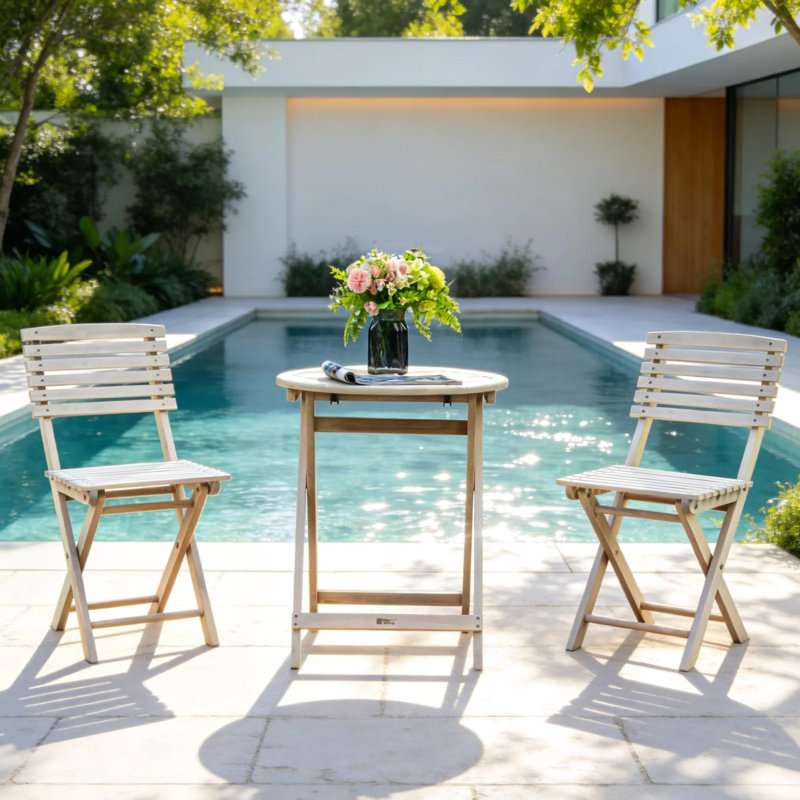 3-Piece Folding Acacia Wood Patio Bistro Set