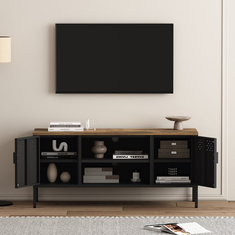 Landen 47 TV Stand with 6 Fixed Shelves, Black