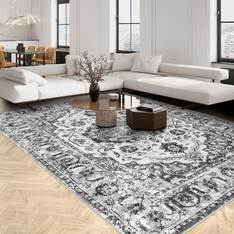 Abstract Machine Printed Area Rug, Rectangle 200 x 290 cm, Gray