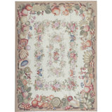 Hand-Knotted High-Quality Ivory, Red, and Green Area Rug