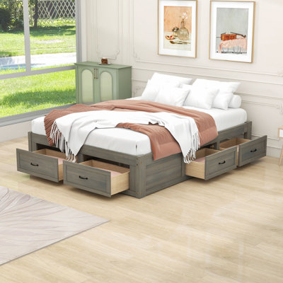 Lit plateforme en bois avec 6 tiroirs de rangement