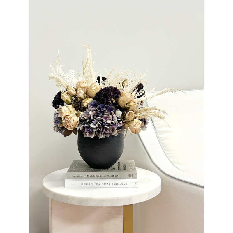 Fall Arrangement with Dried Roses, Hydrangeas and Sedum