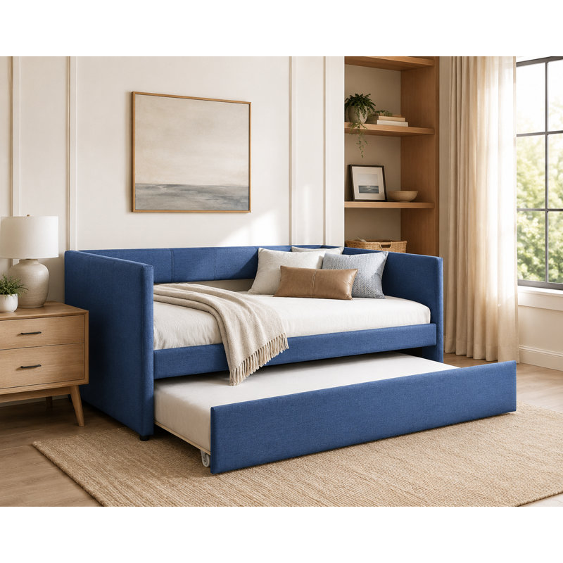 Nestlecove Upholstered Daybed With Pullout Trundle, Blue