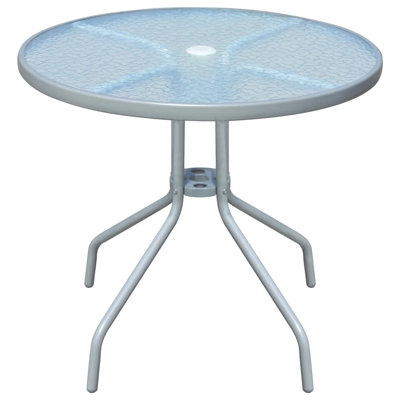 Round Glass Outdoor with Umbrella Hole Coffee Table - 80 cm W 80 cm D