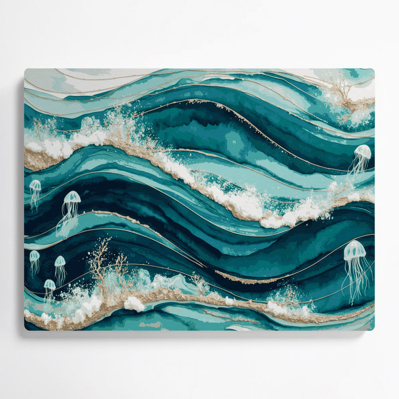 Art nautique vert sarcelle nautique, H 20 po x l 24 po