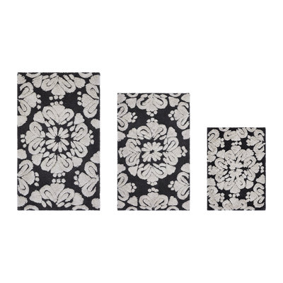Ensemble de tapis pour salle de bain 3 pièces Chemash Premium 100% coton 1885 GSM, certifié OEKO-TEX®, envers en latex antidérapant, tapis de bain touffetés moelleux pour la douche, la baignoire, le meuble-lavabo, le lavabo et les toilettes, super absorbant, lavable à la machine, gris anthracite