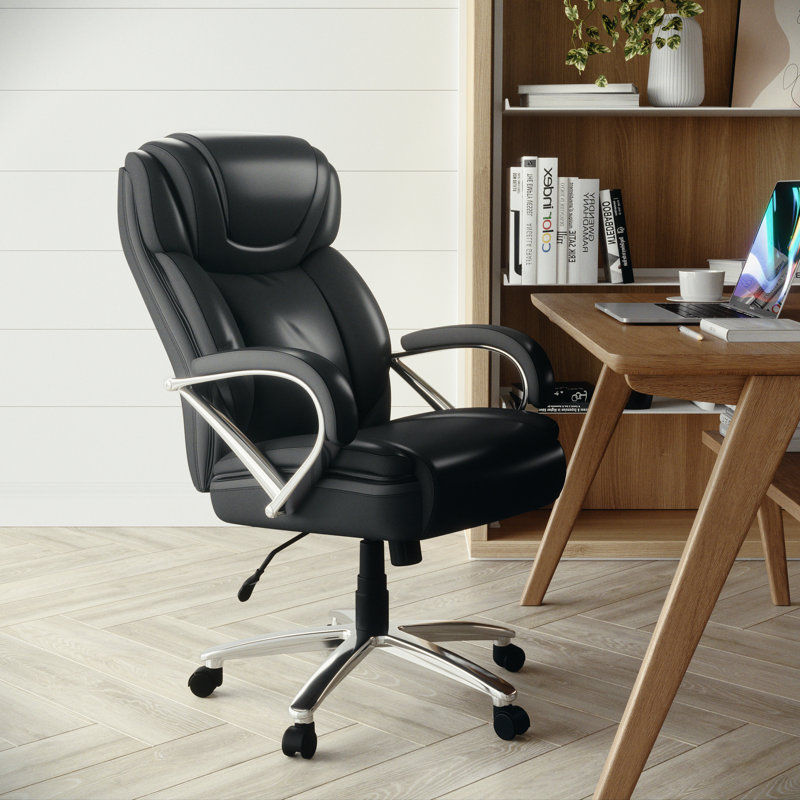 Chaise de bureau ergonomique Molly Big & Tall LeatherSoft avec appui-tête et accoudoirs, Noir